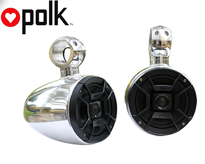 Angle Free Mountable Aluminum Polished Pods Polk DB652 300Watt Marine Speaker Installed