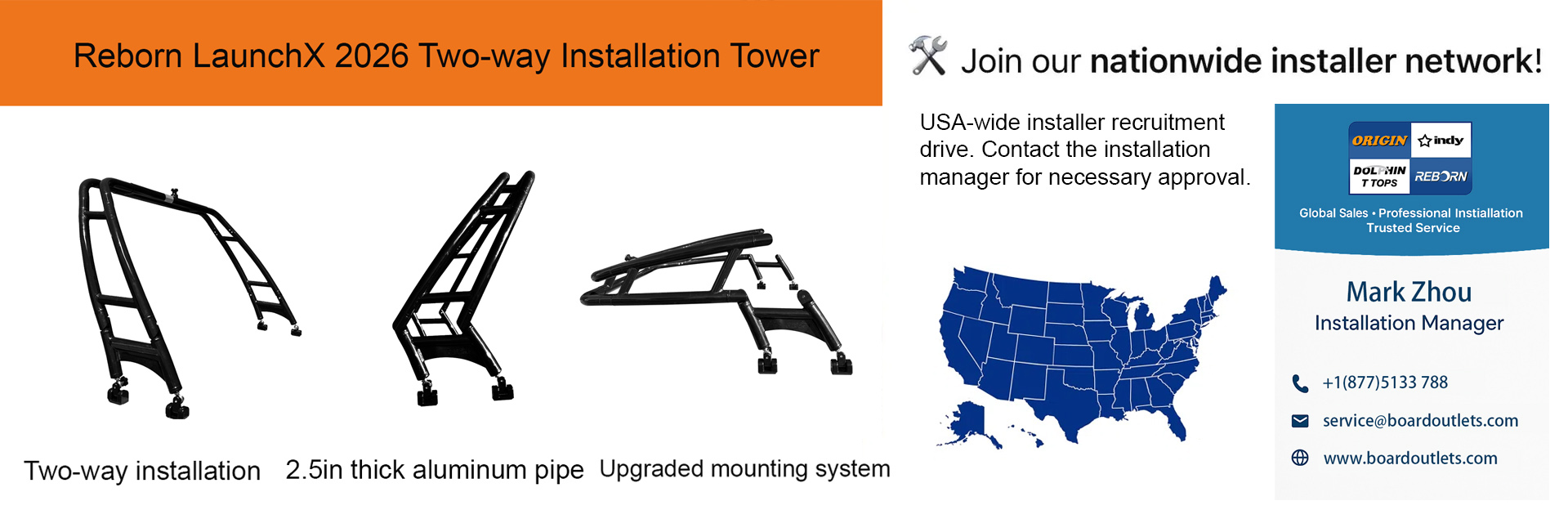 Reborn Launch wakeboard tower with foldable bimini